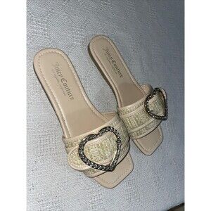 Juicy Couture Women’s Casual Slides Size 7 M Beige Leather Beach Cruise Island